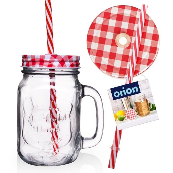 Пляшка для напоїв ORION 125551, скляна 450 мл, зі закруткою та соломкою (для напоїв на прогулянці)