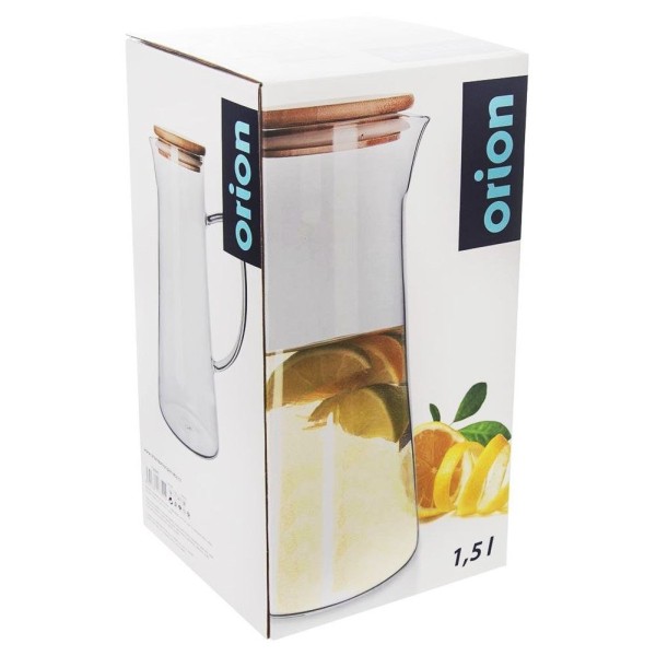 Глечик для напоїв ORION 126645, скляний з кришкою 1.35 л — для соку, води, чаю