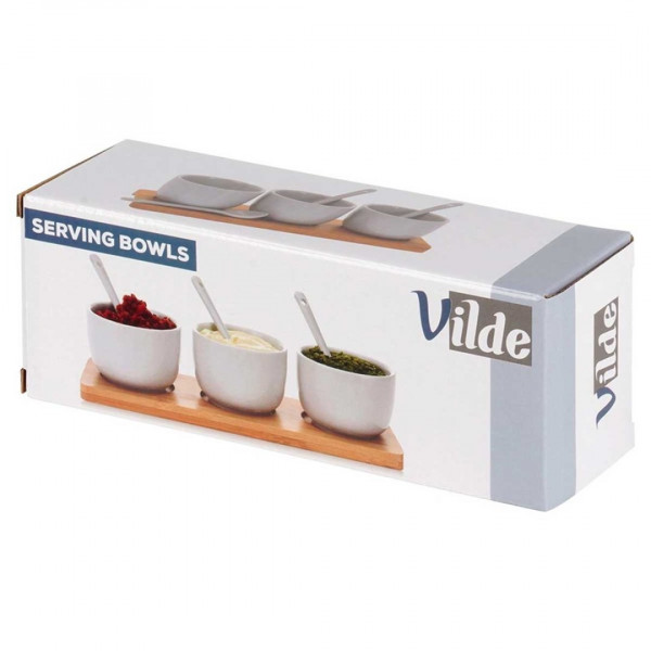 НАБІР МИСОК З ЛОЖКАМИ НА ДОШЦІ ДЛЯ ПОДАЧІ СОУСІВ ТА ЗАКУСОК 139687