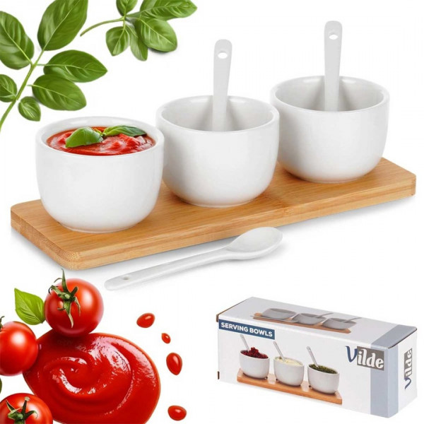 НАБІР МИСОК З ЛОЖКАМИ НА ДОШЦІ ДЛЯ ПОДАЧІ СОУСІВ ТА ЗАКУСОК 139687