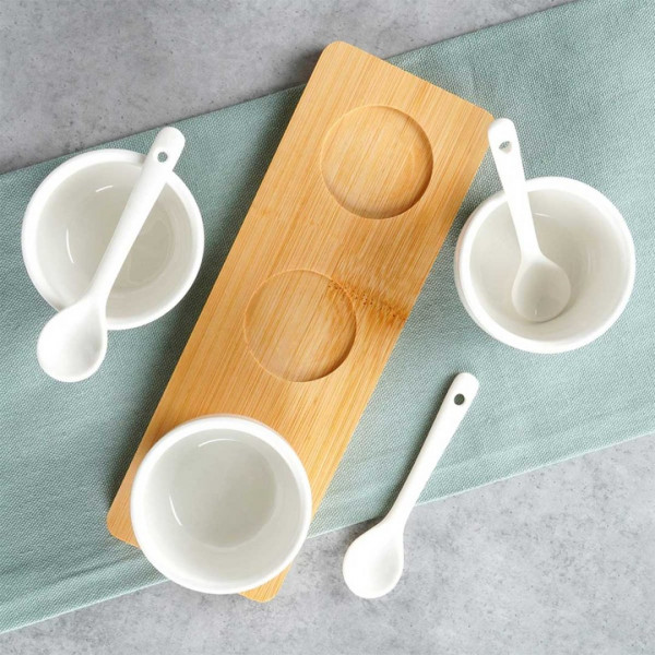 НАБІР МИСОК З ЛОЖКАМИ НА ДОШЦІ ДЛЯ ПОДАЧІ СОУСІВ ТА ЗАКУСОК 139687