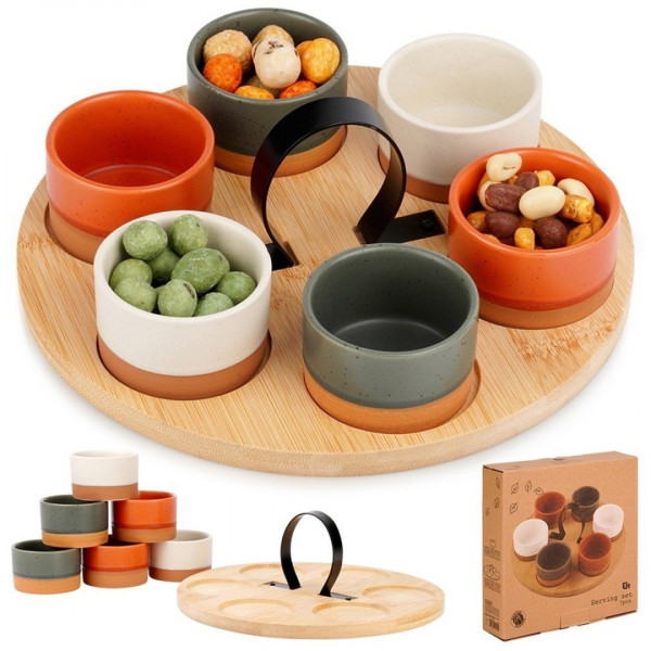 НАБІР МИСОК НА ДЕРЕВ'ЯНОМУ ПОДНОСІ ДЛЯ ПОДАЧІ СОУСІВ ТА ЗАКУСОК 139748