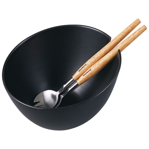 Miska porcelanowa Klausberg KB-7786 23cm do sałatek z łyżkami czarna