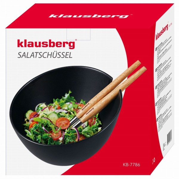 Miska porcelanowa Klausberg KB-7786 23cm do sałatek z łyżkami czarna