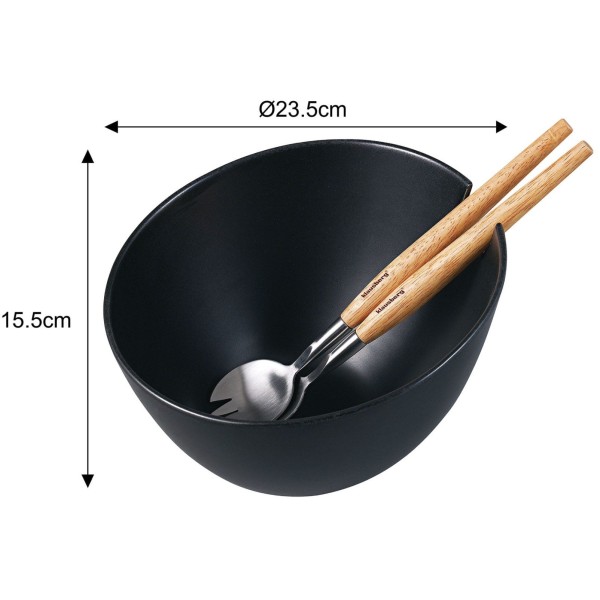 Miska porcelanowa Klausberg KB-7786 23cm do sałatek z łyżkami czarna