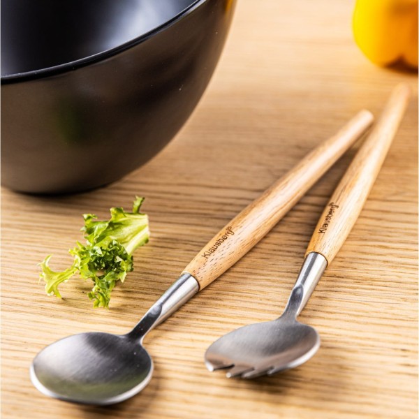 Miska porcelanowa Klausberg KB-7786 23cm do sałatek z łyżkami czarna