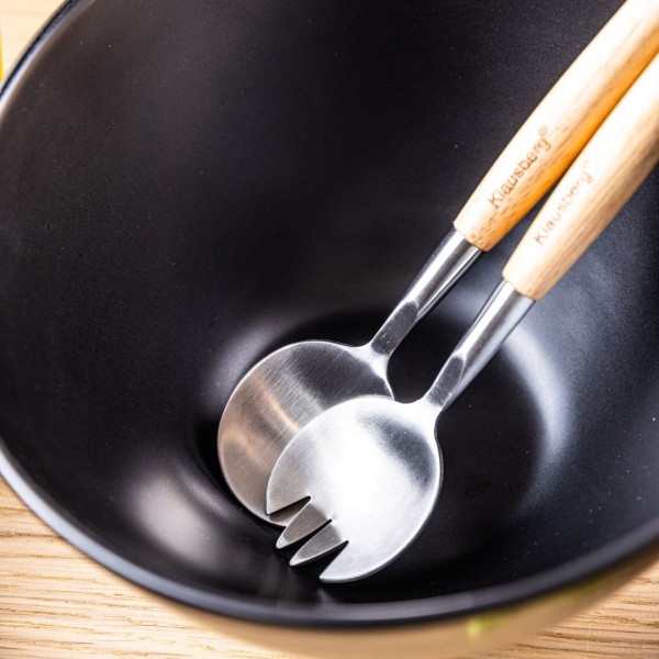 Miska porcelanowa Klausberg KB-7786 23cm do sałatek z łyżkami czarna