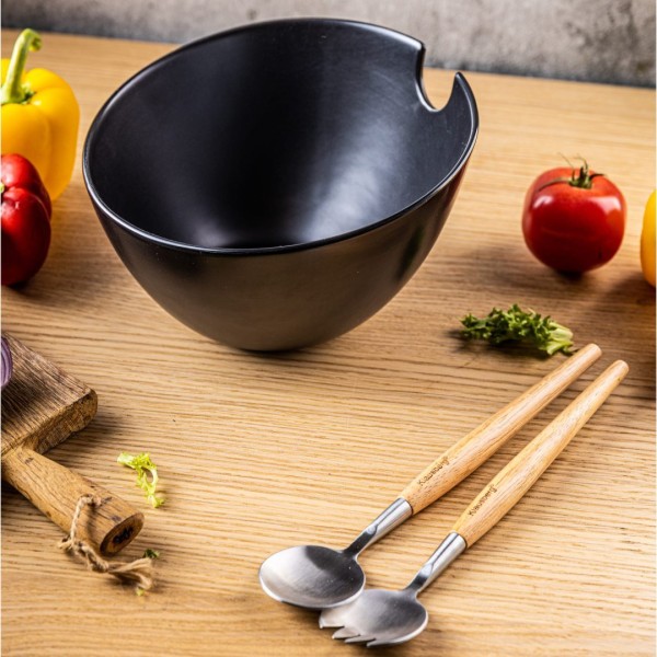 Miska porcelanowa Klausberg KB-7786 23cm do sałatek z łyżkami czarna