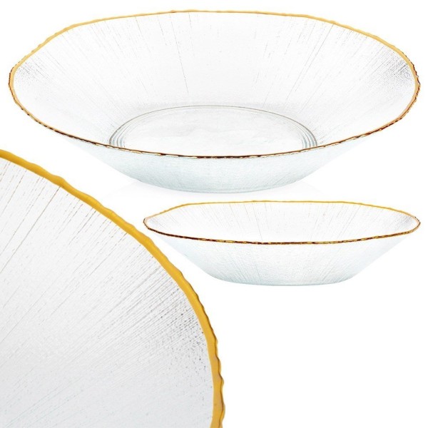 Салатна миска VILDE 139719, скляна золота 29,5 см, 1,6 л — для сервірування салатів