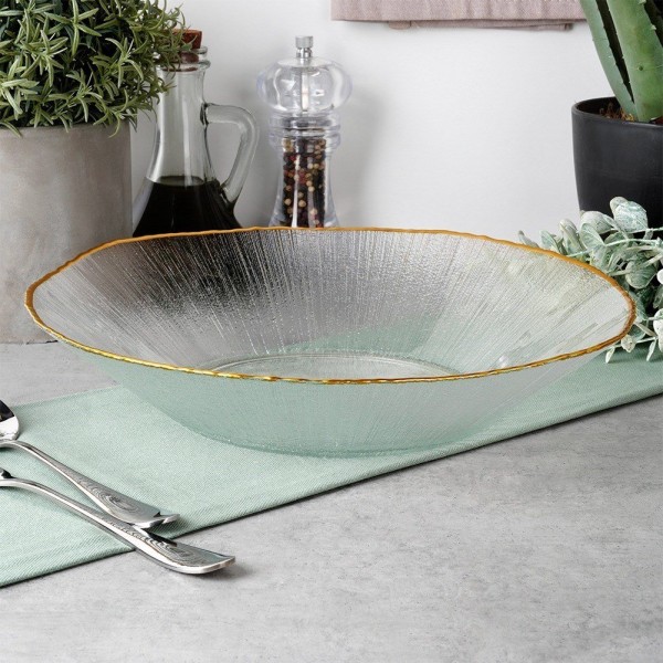 Салатна миска VILDE 139719, скляна золота 29,5 см, 1,6 л — для сервірування салатів