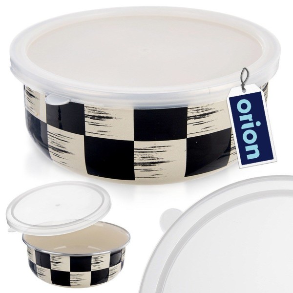 Миска емальована Orion SZACHOWNICA 17 см, 1 л — для приготування і зберігання з кришкою