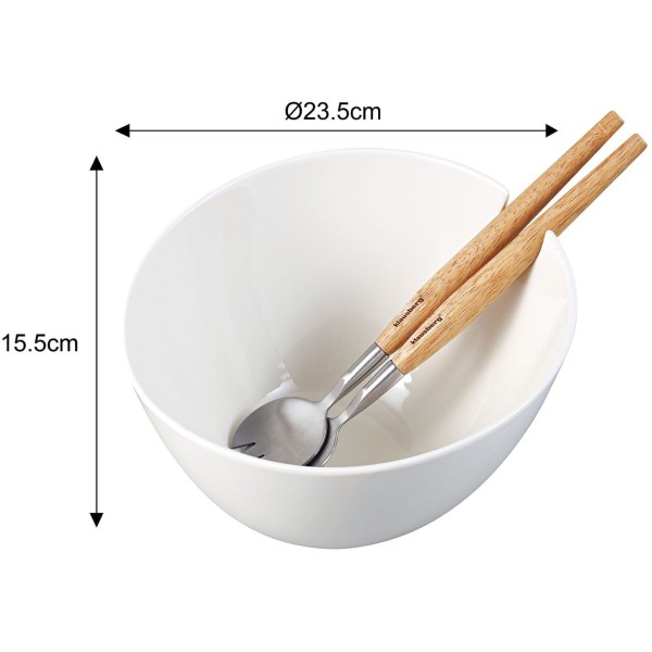 Miska porcelanowa Klausberg KB-7787 do sałatek 23 cm biała z łyżkami