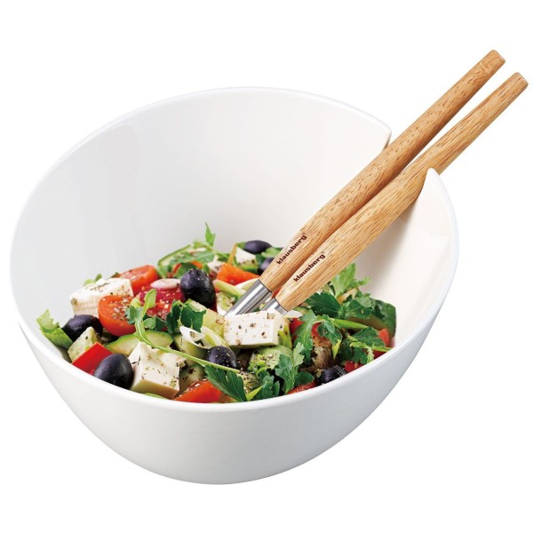 Miska porcelanowa Klausberg KB-7787 do sałatek 23 cm biała z łyżkami