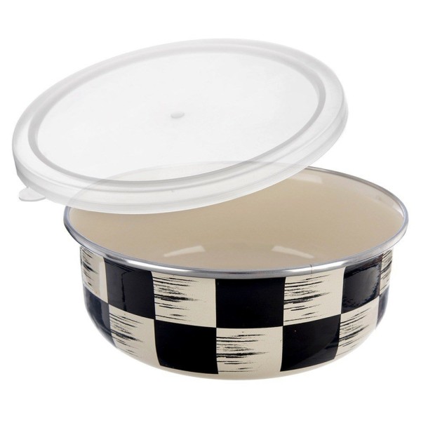 Кухонна миска з кришкою, Orion Szachownica 19 см 1.5 л — емальована, для сервірування та зберігання