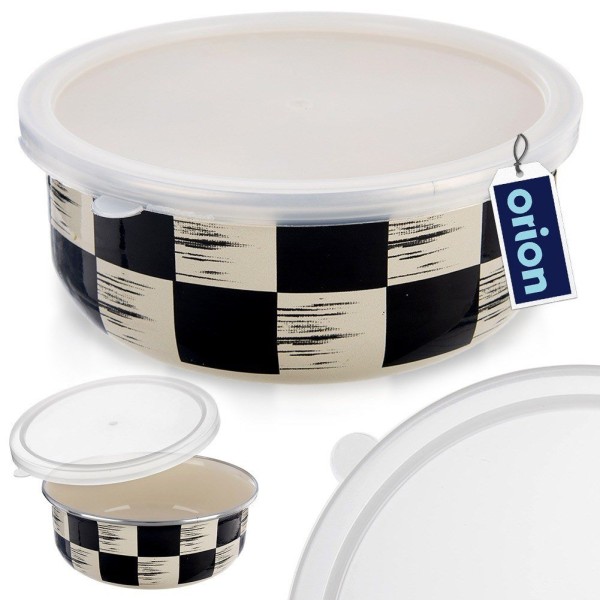 Кухонна миска з кришкою, Orion Szachownica 19 см 1.5 л — емальована, для сервірування та зберігання