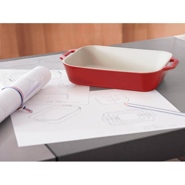 Посуд для сервірування, Staub Cooking, прямокутний керамічний півмісек 1,1 л, червоний