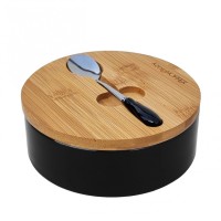 Cukiernica ceramiczna Konighoffer 4240 z łyżeczką czarna do serwowania cukru