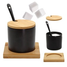Cukierniczka Brunbeste BB-4501 ceramiczna z bambusową podstawką 350 ml do serwowania cukru