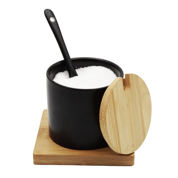 Cukierniczka Brunbeste BB-4501 ceramiczna z bambusową podstawką 350 ml do serwowania cukru