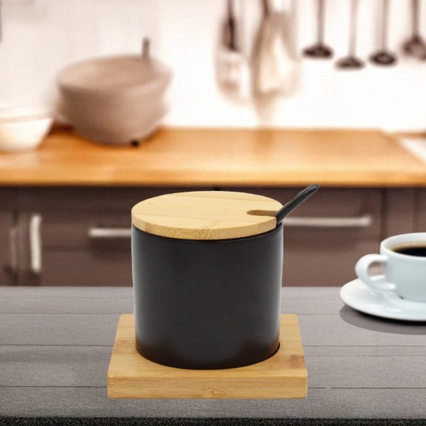 Cukierniczka Brunbeste BB-4501 ceramiczna z bambusową podstawką 350 ml do serwowania cukru