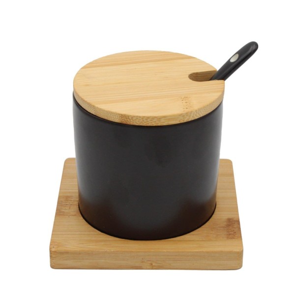 Cukierniczka Brunbeste BB-4501 ceramiczna z bambusową podstawką 350 ml do serwowania cukru
