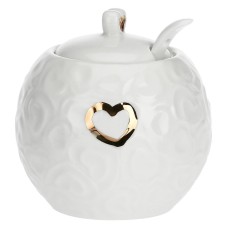 Cukiernica La Porcellana Bianca Valentino Oro z pokrywką i łyżeczką 270 ml do serwowania