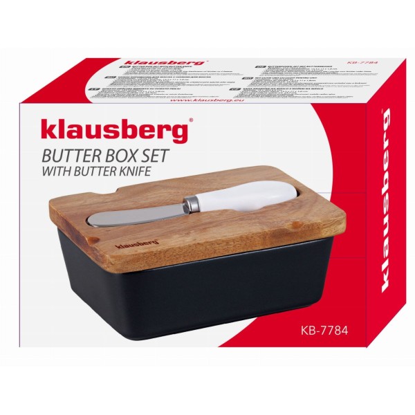 Maselnica Klausberg KB-7784 porcelanowa czarna z nożykiem i pokrywką na serwowanie masła