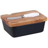 Масленка Porcelanowa Klausberg KB-7784 з ножем і кришкою для сервірування масла, чорна