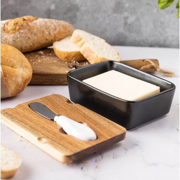 Maselnica Klausberg KB-7784 porcelanowa czarna z nożykiem i pokrywką na serwowanie masła