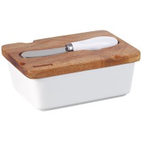 Масленка Porcelanowa Klausberg KB-7785 з кришкою та ножем, для сервірування масла, біла