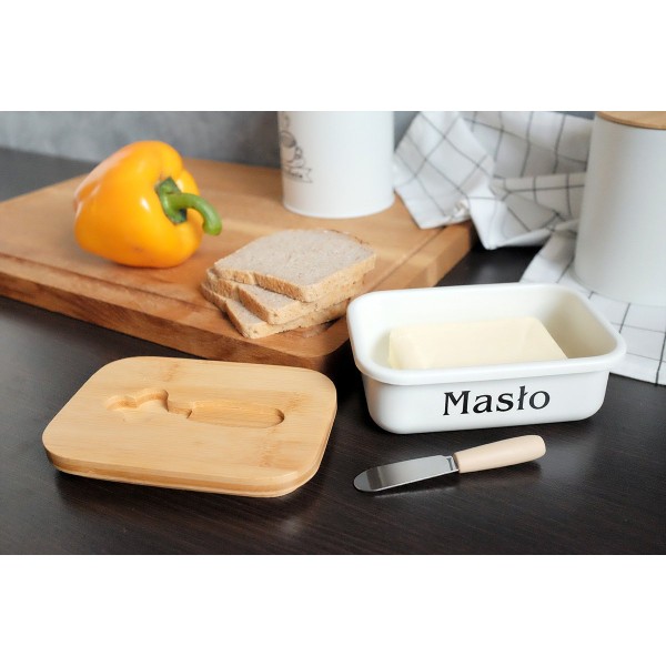 Масленка, MASELNICZKA, stalowa 2776 — для подачі масла з ножиком для намазування