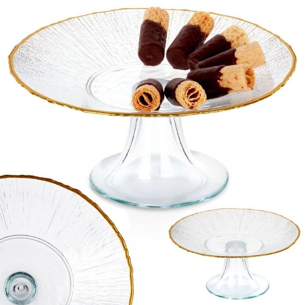 Патера, VILDE, szklana на ніжці 21 см — для тортів, кексів і фруктів, золота 139724