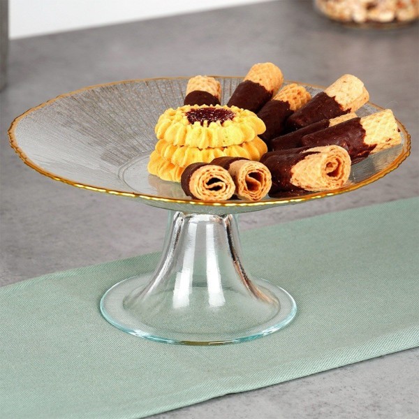 Патера, VILDE, szklana на ніжці 21 см — для тортів, кексів і фруктів, золота 139724