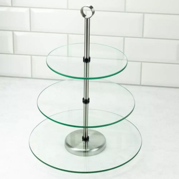 Поставка для сервірування, Kinghoff KH-4016, скляна 3-рівнева — для фруктів і тістечок