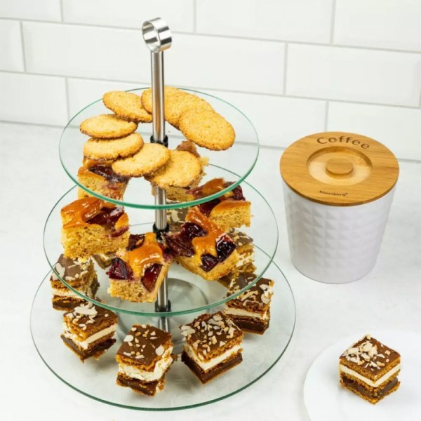 Поставка для сервірування, Kinghoff KH-4016, скляна 3-рівнева — для фруктів і тістечок