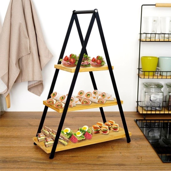 Патера, EXCELLENT HOUSEWARE, 3-поверхова бамбукова для тортів і фруктів 38×16.5×53 см