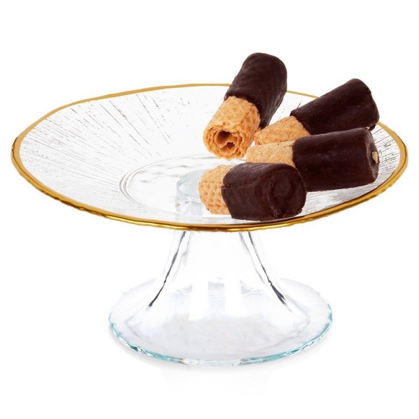 Патера VILDE 139723 — скляна на ніжці для тортів, кексів, фруктів, золота 15.5 см