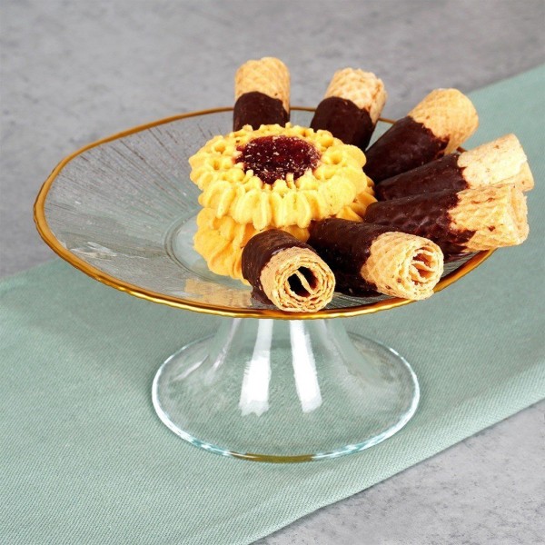 Патера VILDE 139723 — скляна на ніжці для тортів, кексів, фруктів, золота 15.5 см