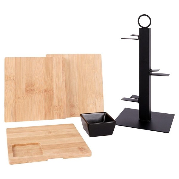 Підставка для десертів, EXCELLENT HOUSEWARE, 3-рівнева бамбукова patera з мисочкою 32×32×26.5 см для тортів і фруктів