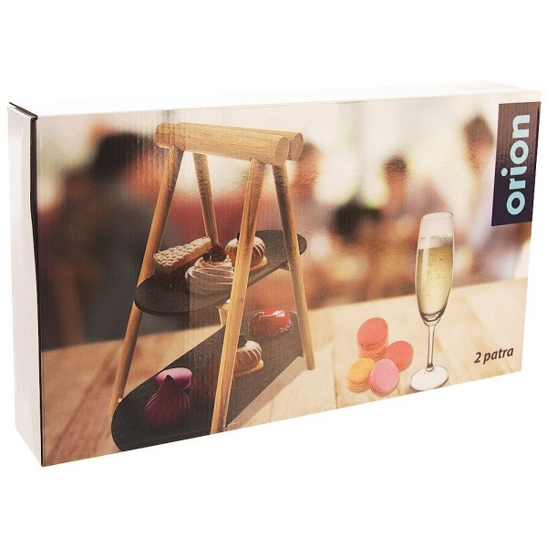 Патера, ORION, 2-поверхова кам'яно-дерев'яна для тортів і фруктів 41×24×38.5 см