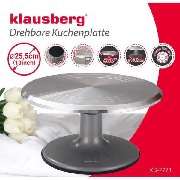 Підставка для подачі, Klausberg KB-7771, обертова 25,5 см — для тортів і кексів