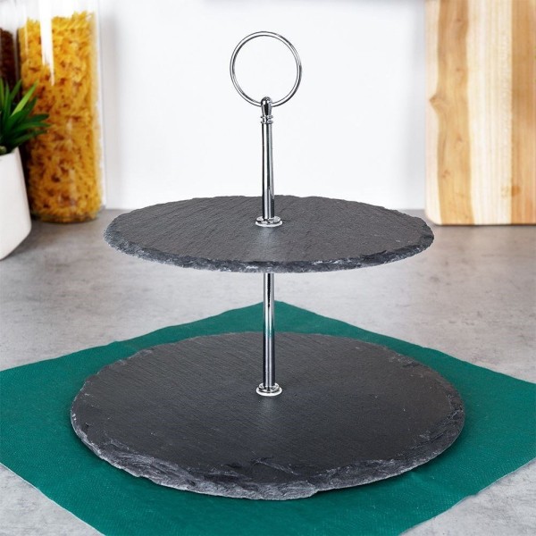 Підставка для десертів, EXCELLENT HOUSEWARE, Patera 2-поверхова кам'яна 23 см — для тортів, фруктів, кексів