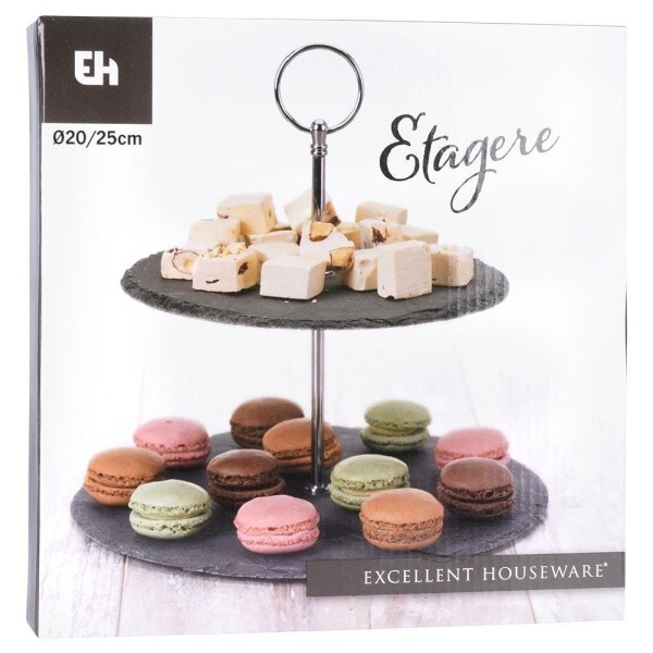 Підставка для десертів, EXCELLENT HOUSEWARE, Patera 2-поверхова кам'яна 23 см — для тортів, фруктів, кексів