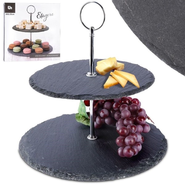 Підставка для десертів, EXCELLENT HOUSEWARE, Patera 2-поверхова кам'яна 23 см — для тортів, фруктів, кексів