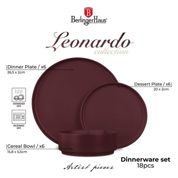 Serwis obiadowy Berlinger Haus Leonardo BH-10007, komplet 18 elementów dla 6 osób