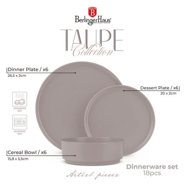 Serwis obiadowy Berlinger Haus Taupe 18 elementów dla 6 osób BH-10006
