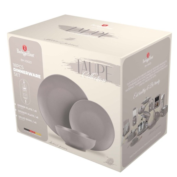Serwis obiadowy Berlinger Haus Taupe BH-10023, komplet 18 elementów dla 6 osób