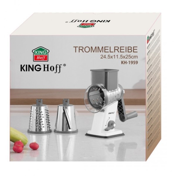 Барабанна терка, Kinghoff KH-1959, для овочів і сиру, ручна насадка для нарізки