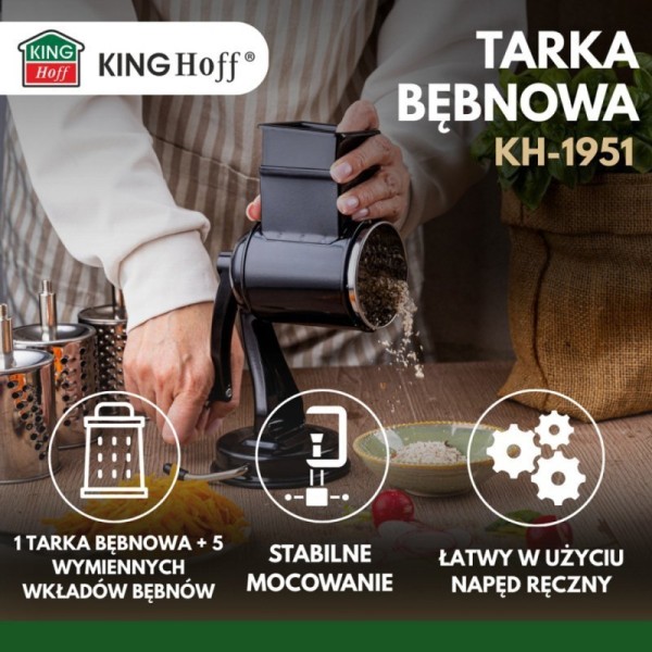 Терка-терочник, KingHoff KH-1951 — барабанна для тертя овочів, горіхів, сиру, для приготування салатів та страв