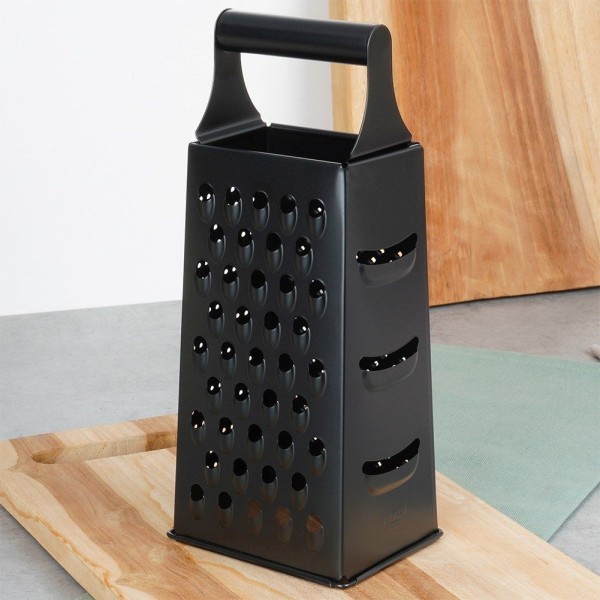 Терка кухонна Excellent Houseware 4-стороння 25 см, сталева чорна — для овочів, сиру, картоплі, фруктів